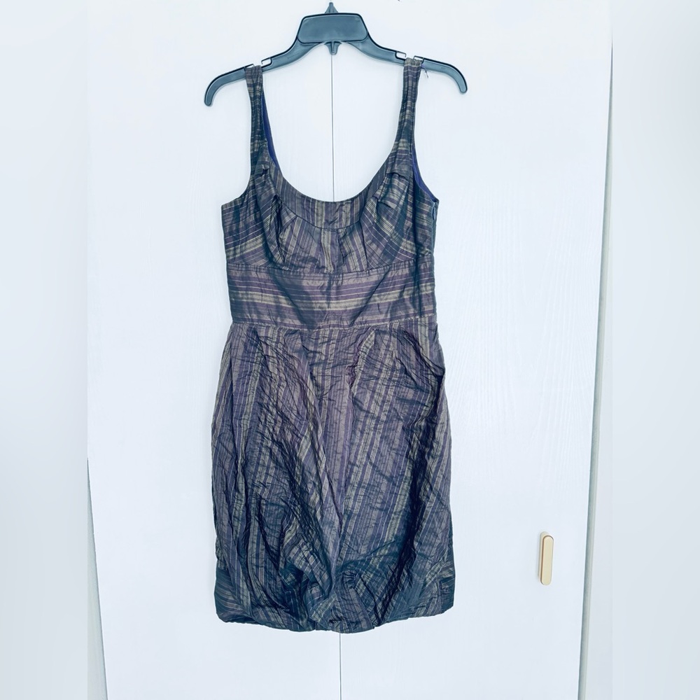 Gorgeous Metallic stripes high & wide waist asymmetrical style bubble hem dress.
